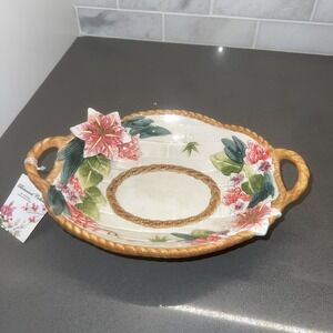 Botanical Collection by Corner Ruby hibiscus flower tray serving 10 in x 7.5 in